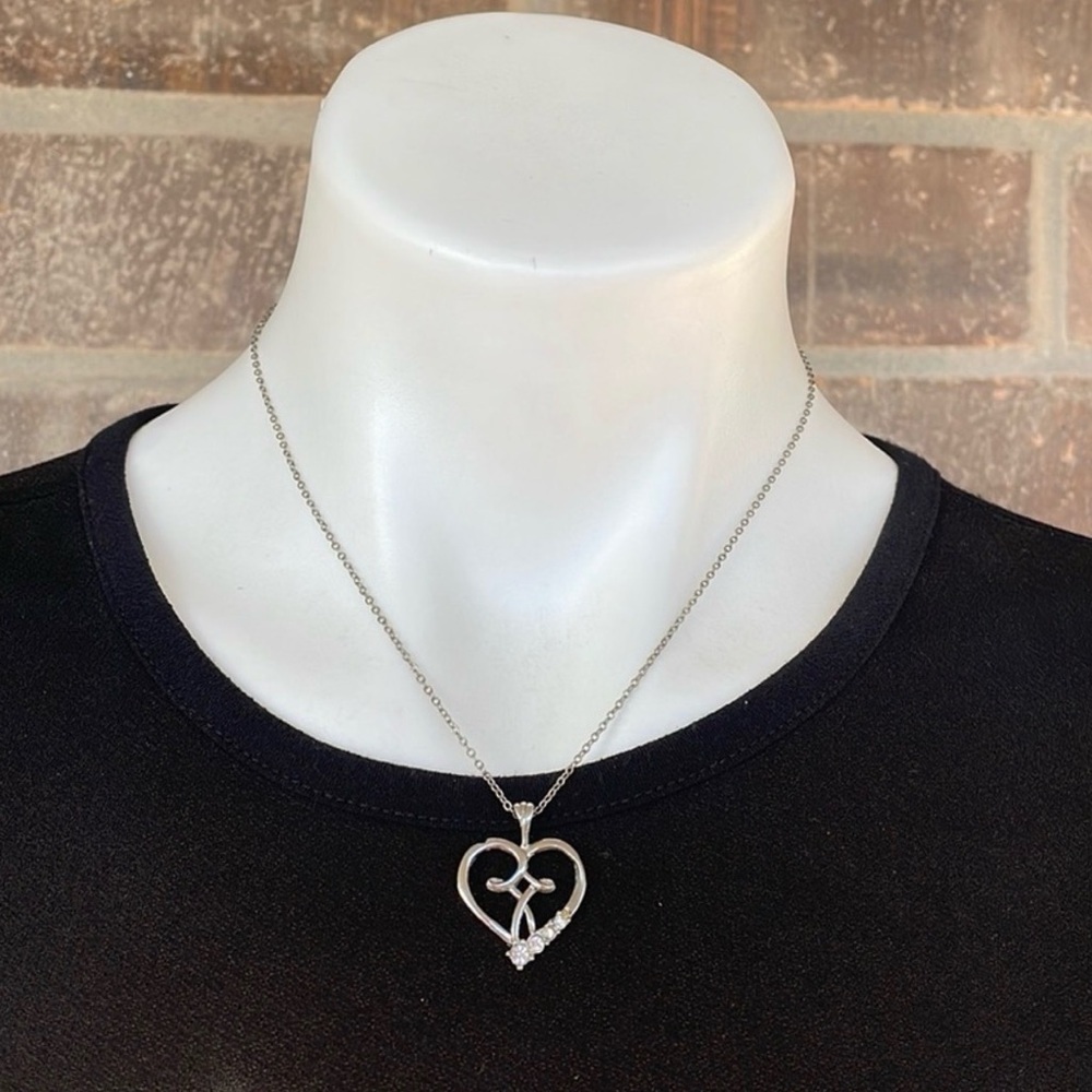 April Birthstones Heart & Cross Silver Pendant Signed CAMCO Vintage Jewelry - Picture 2 of 7